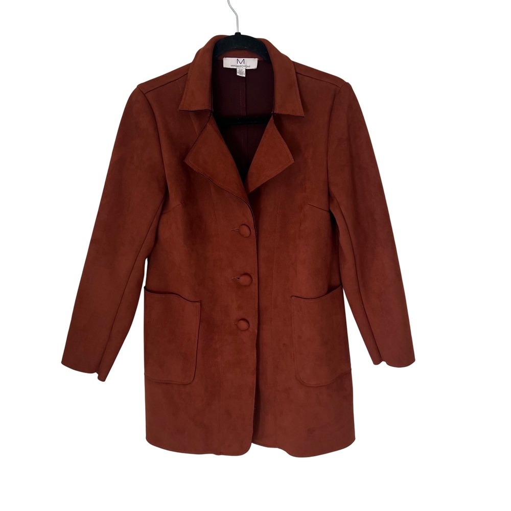 Magaschoni NWOT Suede Look Blazer Rust  Button Front Pockets Women S